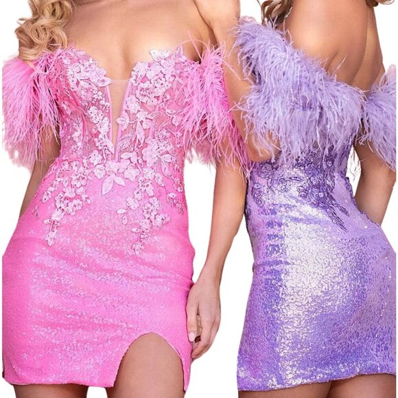 NWT Portia and Scarlett PS24787 Lace Applique Homecoming Dress Pink Size 0 - Picture 2 of 8